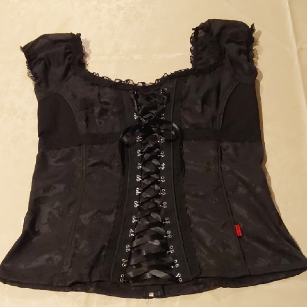 Tripp NYC Black Lace-Up Puff Sleeve Bandeau. XL